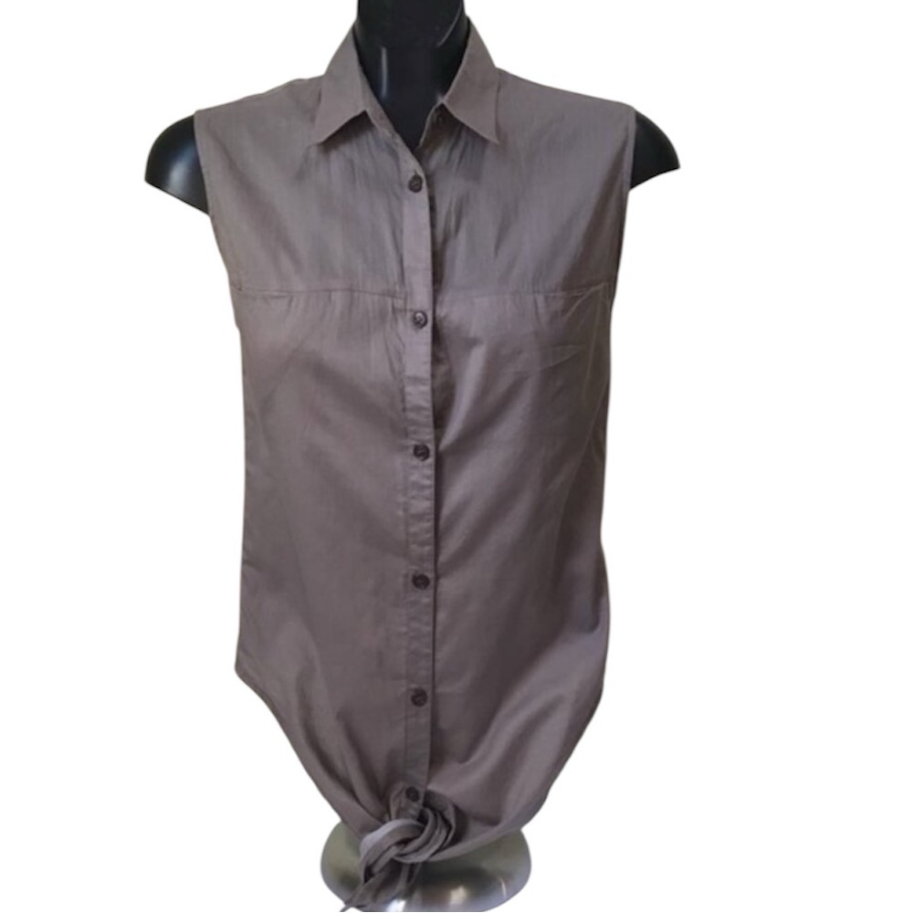 HELMUT LANG Tie Front Sleeveless Cotton Button Up Shirt Top Minimalist Neutral S
